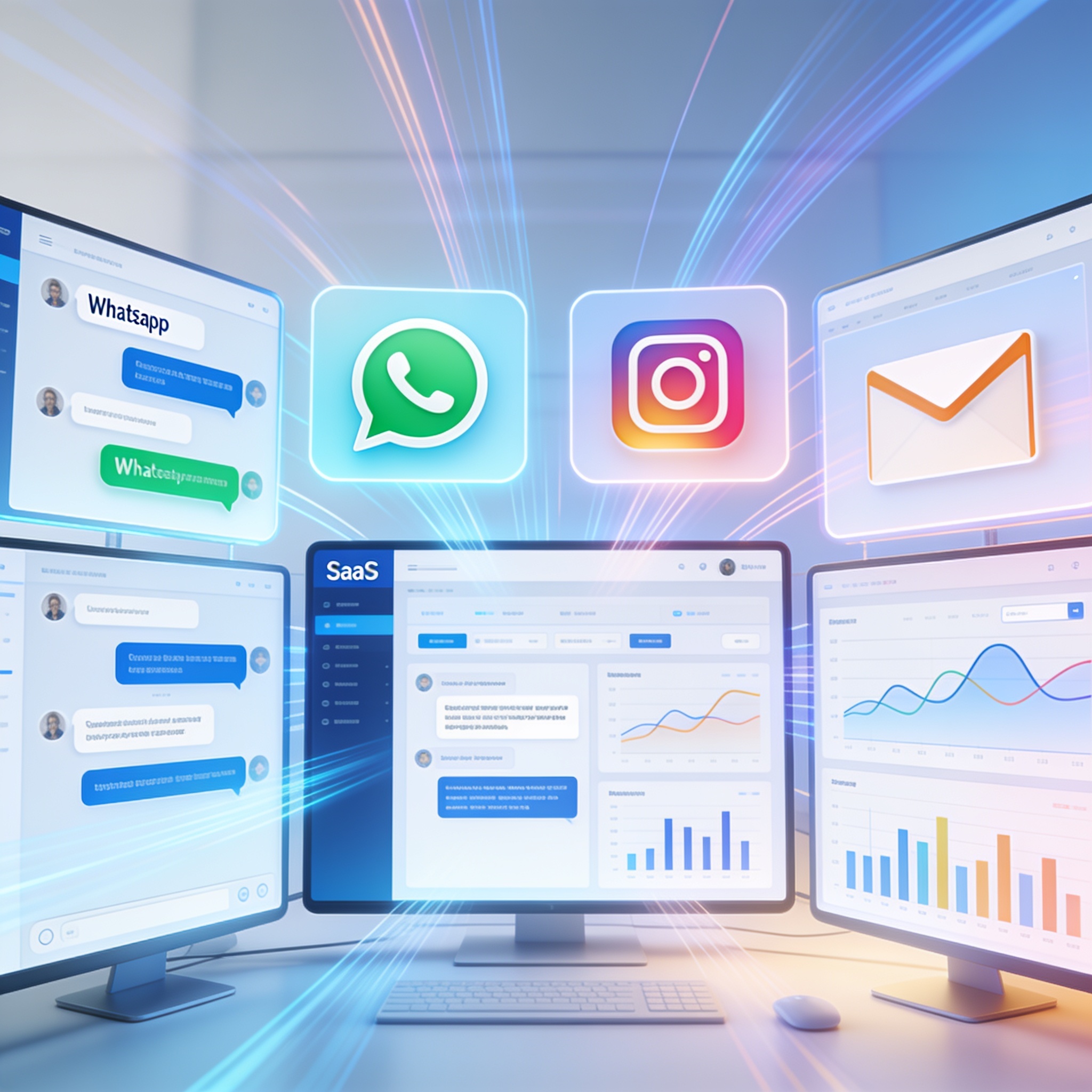 Modern visualization of unified customer feedback analytics across multiple communication channels in a SaaS workspace.