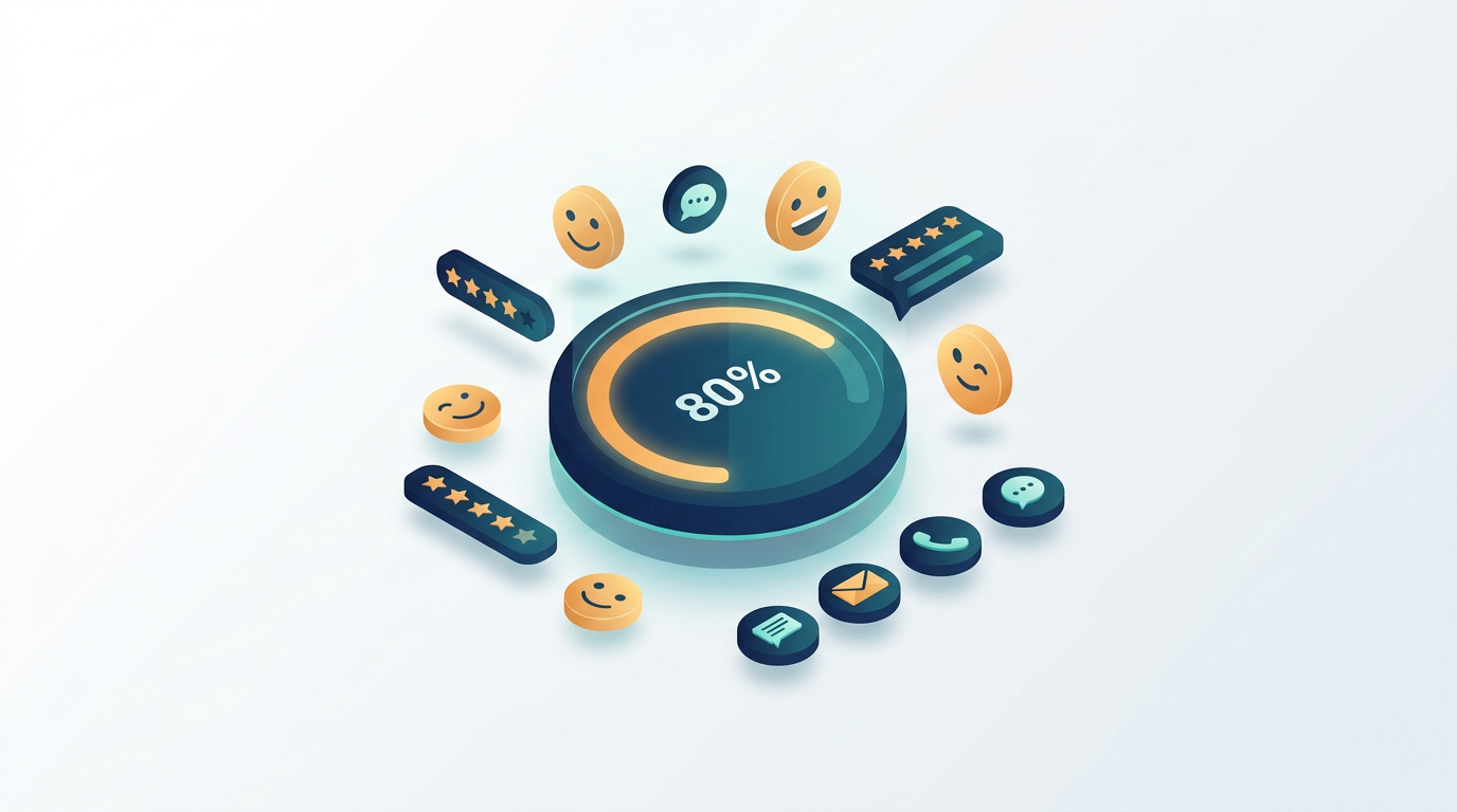 Customer satisfaction gauge dashboard with rating faces and multi-channel support icons